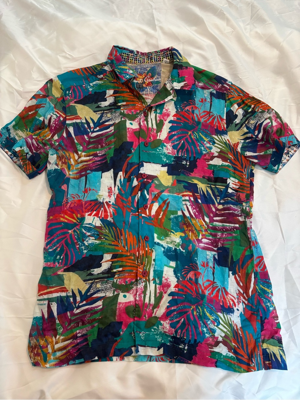 Robert Graham Bright Multicolor Tropical Print Button-Down Shirt vacation small